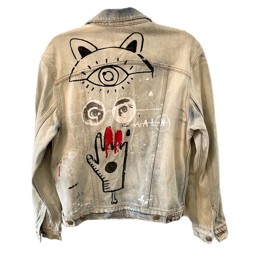 Zara Graffiti Art Oversized Distressed Denim Jacket